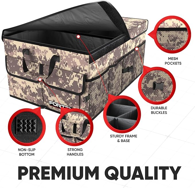 FORTEM Trunk Organizer For SUV Car Trunk Organizer, Foldable Storage, Car Accessories for Women Men, Collapsible Bag, Perfect Christmas Gifts, 600D Oxford, Non Slip Bottom, Straps, Soft Cover (65L)