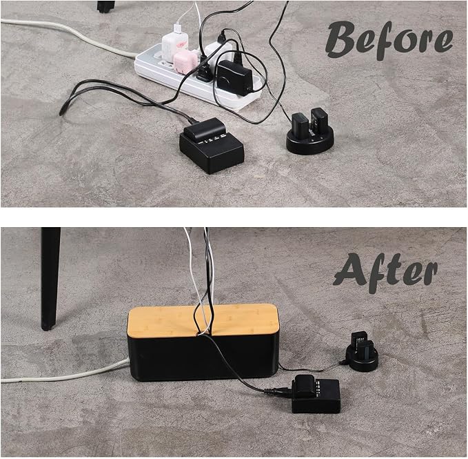 Changsuo Cable Management Box Small White Cable Organizer Box for Extension Cord Power Stripe Surge Protector Wire Management Concealer Organizer Cover Hider for Desktop Home Office Kitchen (Black)