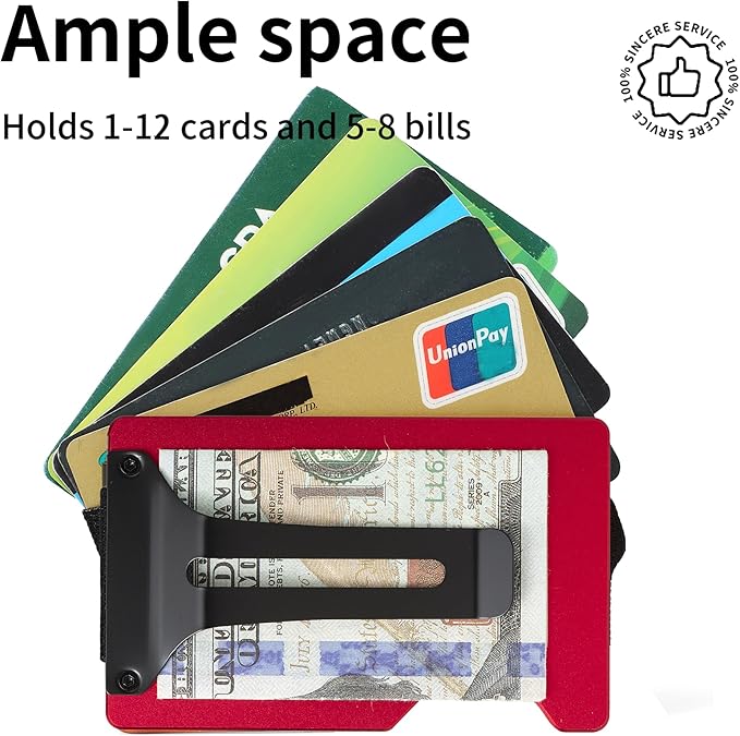 Slim Wallet for Men,RFID Blocking Minimalist Metal Wallet, Money Clip/Cash Holder, Front Pocket Aluminum Credit Card Holder, Ideal Gift for Men-Matte Red