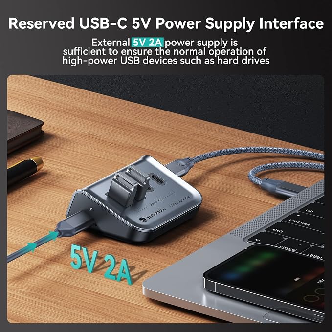 Yottamaster 4-in-1 USB C Hub, 10Gbps USB 3.2 Gen 2 Desktop Hub with 2 USB-A& 2 USB-C Data Ports, 2-in-1 USB-C/A Cable, Angled USB Splitter for PC, Laptop, Mac mini, MacBook, iMac(Not Support Charging)