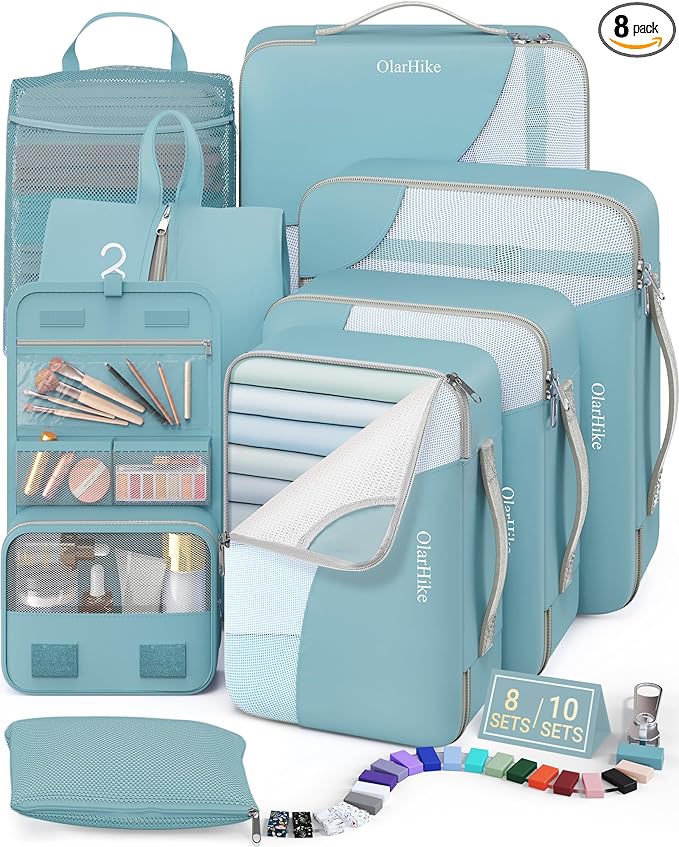 8 Set Packing Cubes for Travel, Gifts for Women Mom,Anti-Tearing Suitcase Organizer,OlarHike Vacation Essentials & Accessories for Cruise Ship