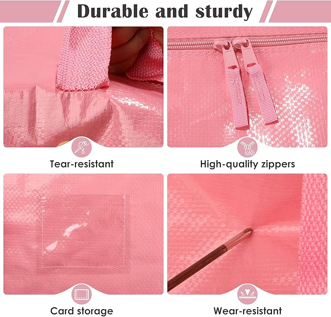 6 Pack Moving Bags with Full-Open Side Zipper, Extra Large 93L Heavy Duty Waterproof Foldable Storage Totes for College Dorm, Moving & Home Organization Pink