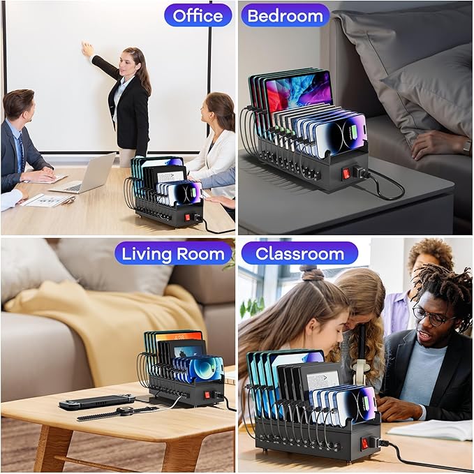 USB Charger Block, 300W 22 Port USB Charging Station for Multiple Devices, Desktop Wall Fast Charger with Storage Dividers, US? Power Strip Suitable for Home Office School Hotel