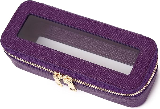 Pinkmik Makeup Brush Case Clear Travel Cosmetic & Toiletry Bag Slim Makeup Bag Purse Organizer Car Essential Bag for Women (D.Purple, SLIM)