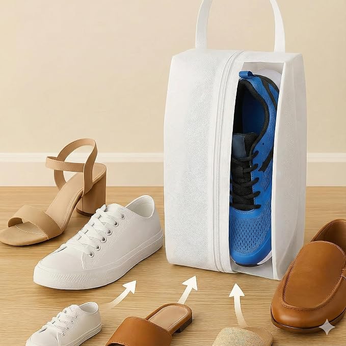 Shoe Bag for Travel Water Resistant Shoe Organizer with Transparent PVC Window, Carry Handle, Heavy-Duty Zipper, Fits Men's Size 11, for Golf, Gym, Sports & Soccer Cleats- White