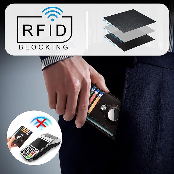 Hawanik Slim Minimalist Front Pocket Air Tag Wallet, RFID Blocking Card Holder Wallet with Airtag Holder