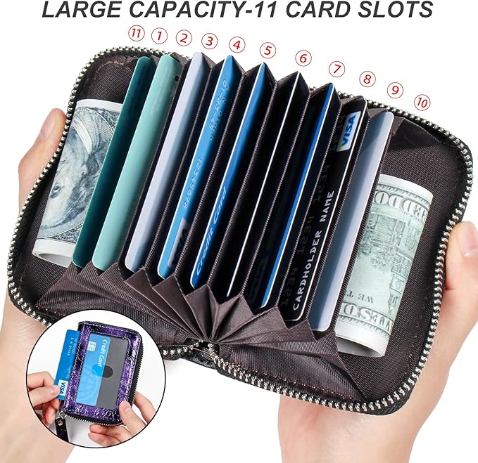 EcoVision Credit Card Holder RFID Card Case Wallet, Small Accordion Zipper Card Case Holder, Card Organizer Case for Women Men