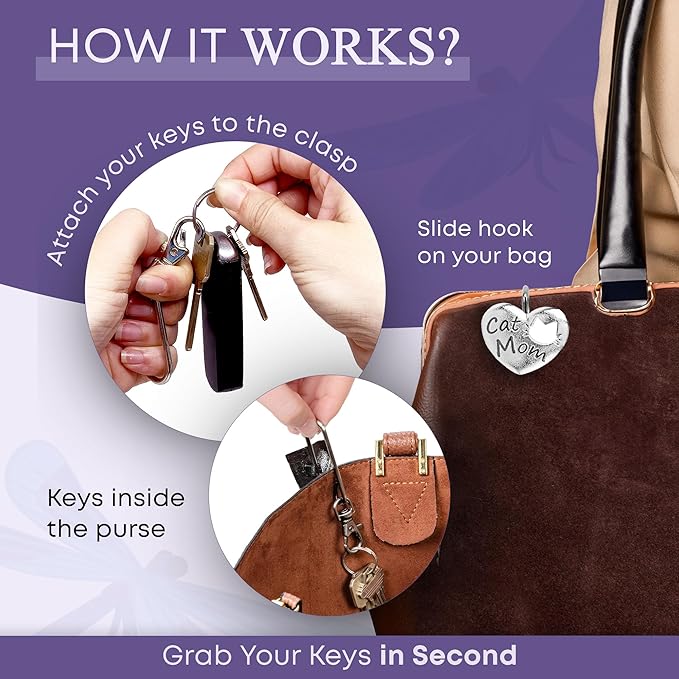 Women’s Bag Charm Key Finder, Car Keychain Hook, Cute Purse Organizer & Tote Bag Accessories, Gifts for Mom - Original