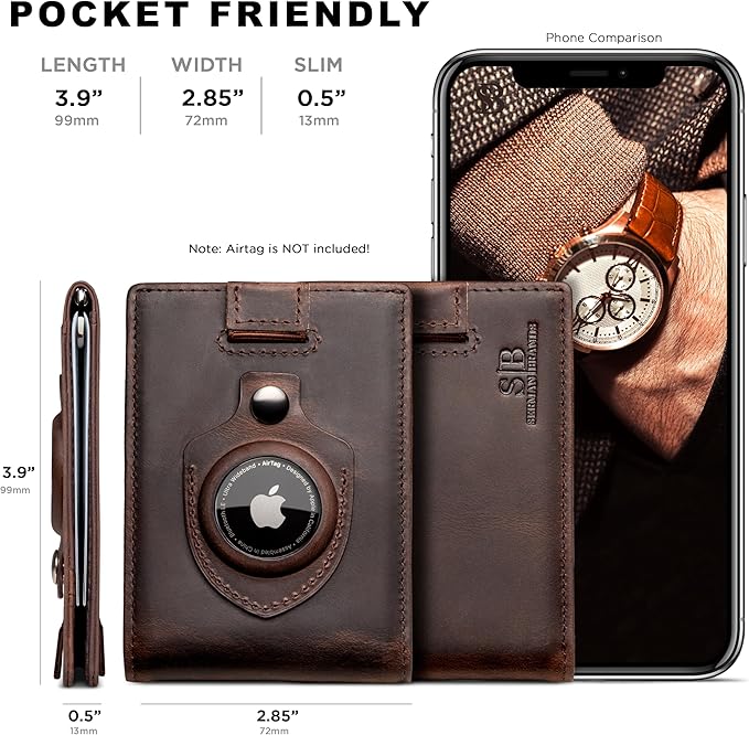 SERMAN BRANDS RFID Blocking Slim Money Clip Wallet – Leather Bifold Front Pocket Minimalist Mens Wallet with Money Clip for Men, Small Credit Card Holder Wallet - Travel Wallet with Gift Box