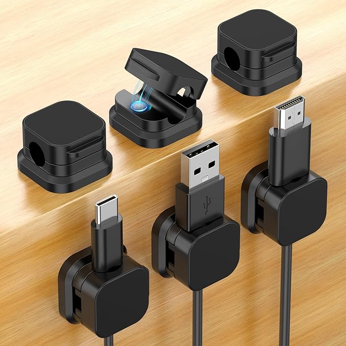 6 Pack Magnetic Cable Clips, Cord Organizer Holder with Strong Adhesive, Desk Cable Management for Home Office Car Desktop Nightstand, Adjustable Wire Keeper, Black