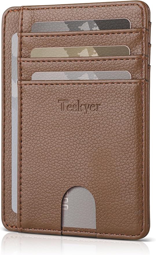 Teskyer Slim Wallet for Men, Minimalist Front Pocket RFID Blocking Leather Wallet Credit Card Holder for Men & Women