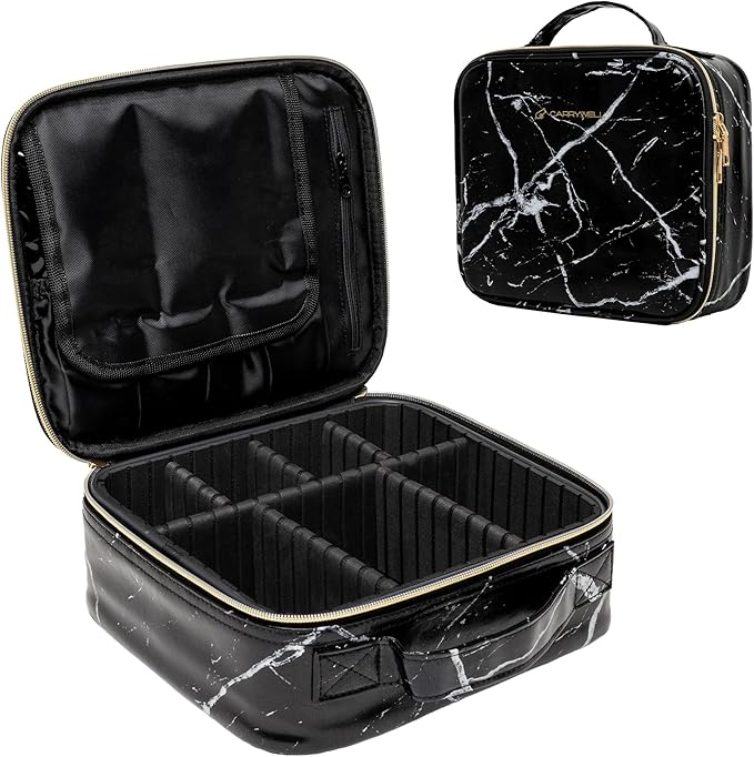 Carrywell Makeup Bag Travel Case, Not-Made In China, Hard Train Case for Cosmetics, Portable Beauty Artists Organizer, Storage Box With Adjustable Dividers For Make Up and Brushes, Small Marble