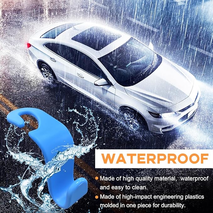 povtii 4PCS Car Seat Headrest Hook, Auto Back Seat Hanging Storage Organizer, Vehicle Seatback Hanger Holder for Purse Handbag Coat Umbrella, Universal Interior Car Accessories (Light Blue)