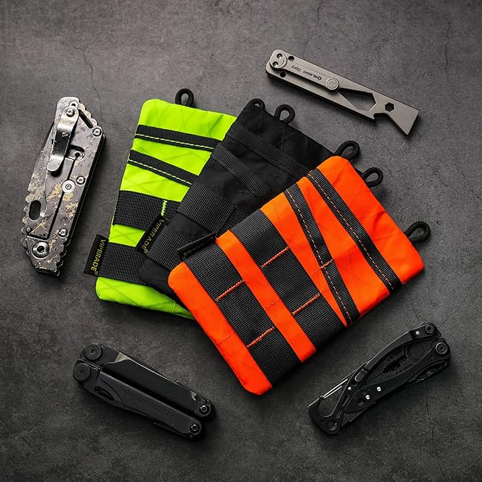 VIPERADE VE3 Tool Organizer, Nylon Tool Belt Loop Pouch with 4 Pockets for EDC, Flashlight, Pocket Knife, Tactical Pen, Notebook (X-PAC-Hot Orange)