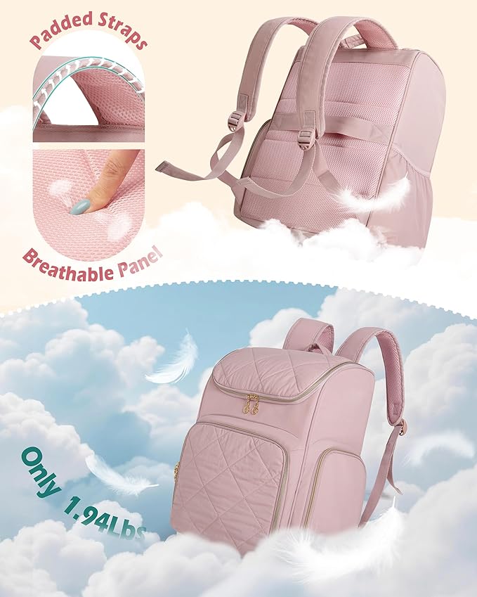 Marscamd Insulated Hairstylist Travel Bag Backpack with Detachable Dividers and Multiple Pockets, Quilted Hair Tool Travel Bag with Multiple Pockets for Hairstylist and Barber, Pink