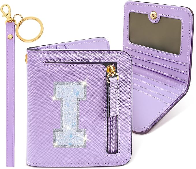 COSHAYSOO Mini Wallet with RFID Blocking Initial Monogrammed for Girls Birthday Valentines Easter Mothers Nurse Day Graduation Thanksgiving Appreciation Halloween Christmas New Year Gifts Letter I