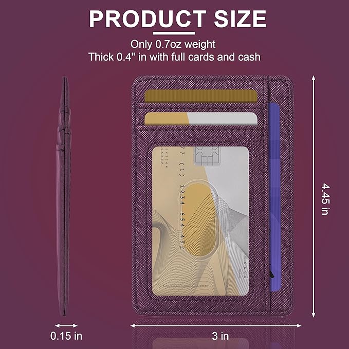 Hoewina Slim Wallet for Men, Credit Card Holder Wallet, Minimalist Design - RFID Blocking Front Pocket Leather Thin Wallet for Men and Women（Cross Grape Purple）