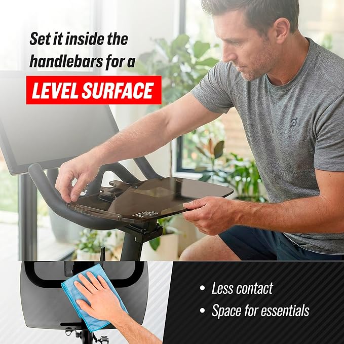 TFD The Tray V2 for Peloton Bike Original Models, Flat Acrylic Desk Tray with Phone and Pen Holders, Laptop and Tablet Tray for Work, Reading, or Viewing While Riding, Dark