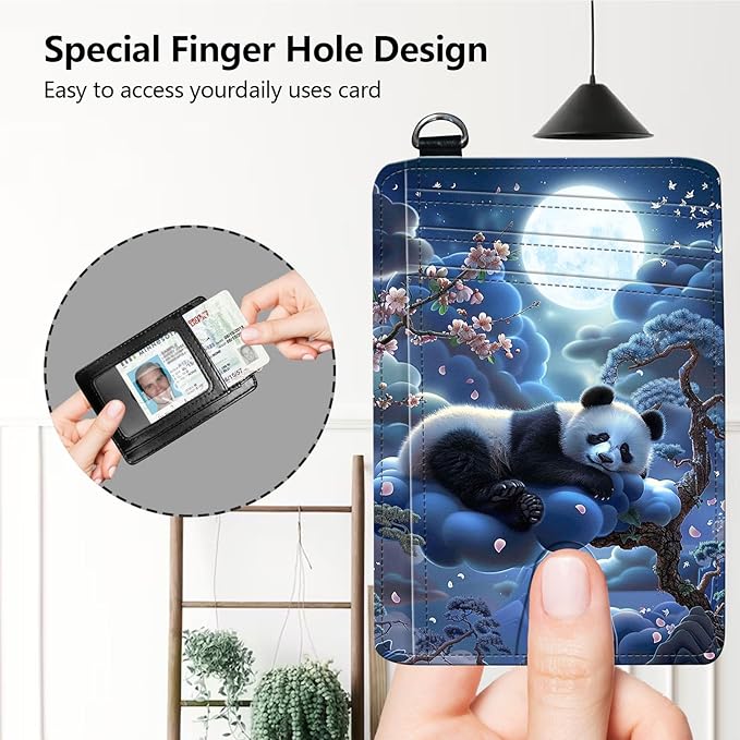 Slim RFID Blocking Card Holder Wallet with Wrist Strap - Minimalist Front Pocket Wallet, Panda Sleeps Design, PU Leathe, for Men & Women, Ideal for Travel & Gifts