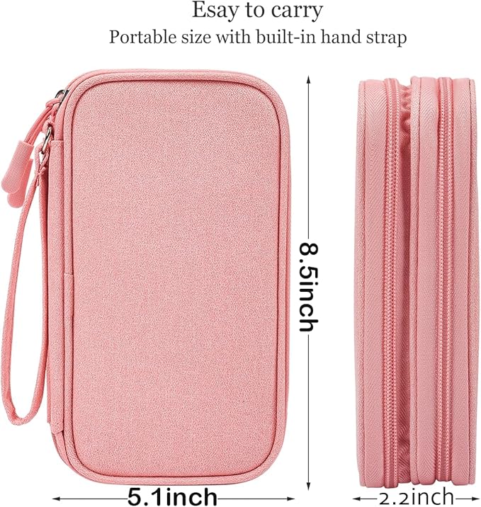 CAAORDKSO Electronics Accessories Organizer Pouch Bag, Electronic Organizer Travel Case Cable Organizer Electronics Accessories Bag for Cable, Cord, Charger, Power Bank, Earphone (Light Pink, Large)