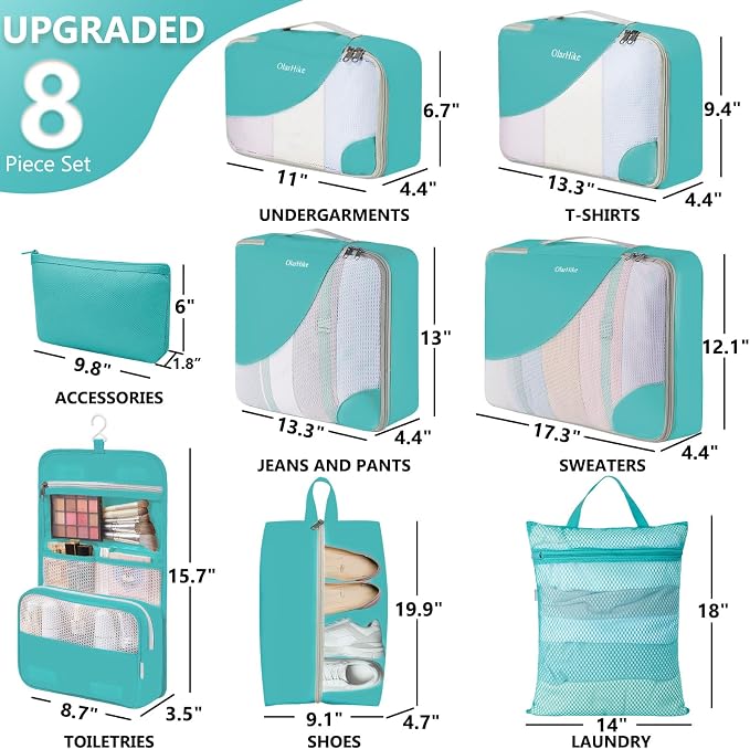8 Set Packing Cubes for Travel, Gifts for Women Mom,Anti-Tearing Suitcase Organizer,OlarHike Vacation Essentials & Accessories for Cruise Ship