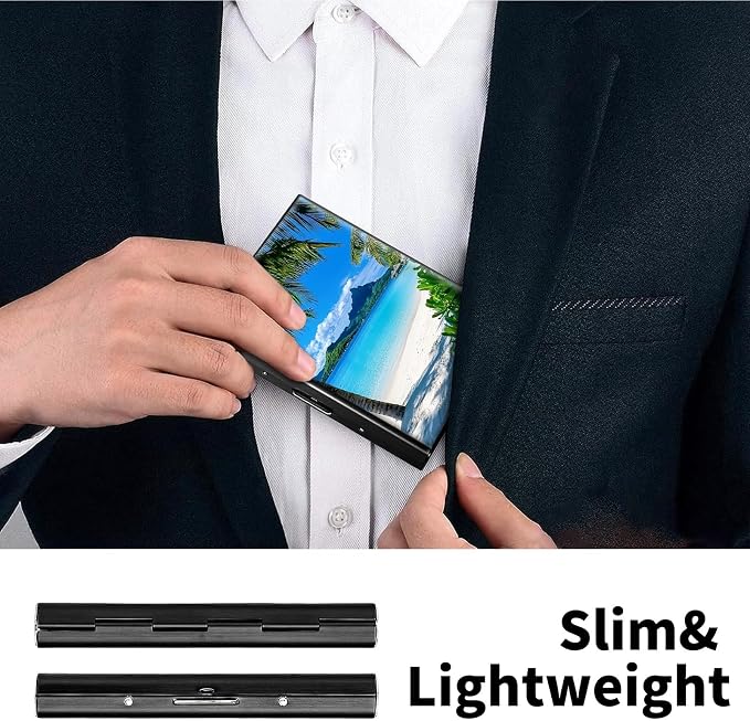 Metal Wallet for Women Men Girls, RFID Blocking Slim Aluminum Credit Card Holder, Mini Travel Wallet with Hard Shell, Lightweight ID & Business Card Case,Shore Palms Tropical Beach