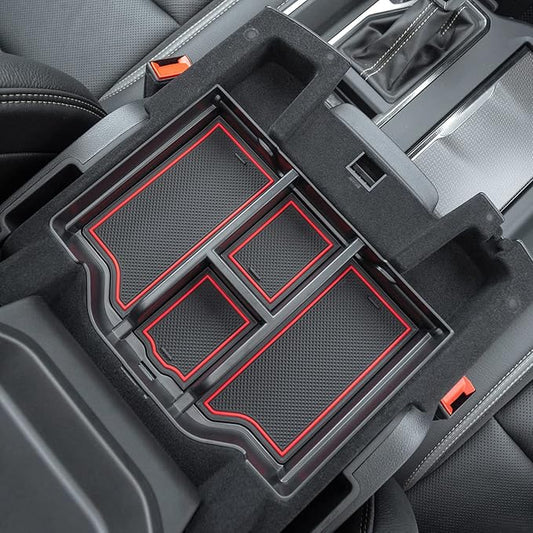 PIMCAR Compatible with 2019-2026 Dodge RAM 1500 2500 3500 Center Console Organizer ABS Plastic Material Interior Accessories Armrest Box Insert Tray (Red Trim)