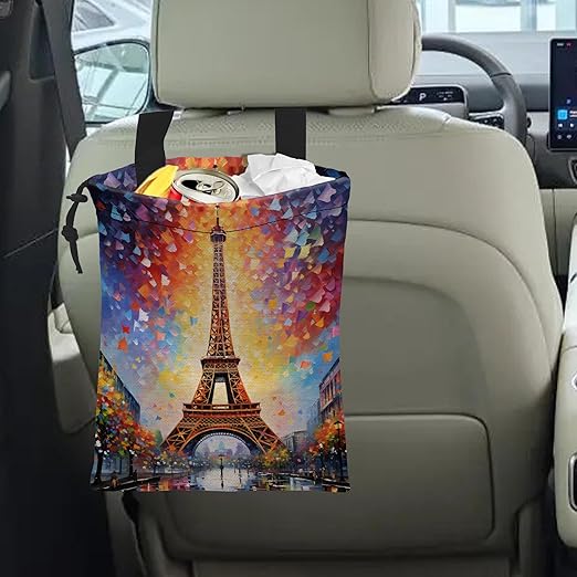 Car Trash Bag Hanging Eiffel Tower Paris Car Trash Can Waterproof Garbage Bag Hanging for Car Back Seat