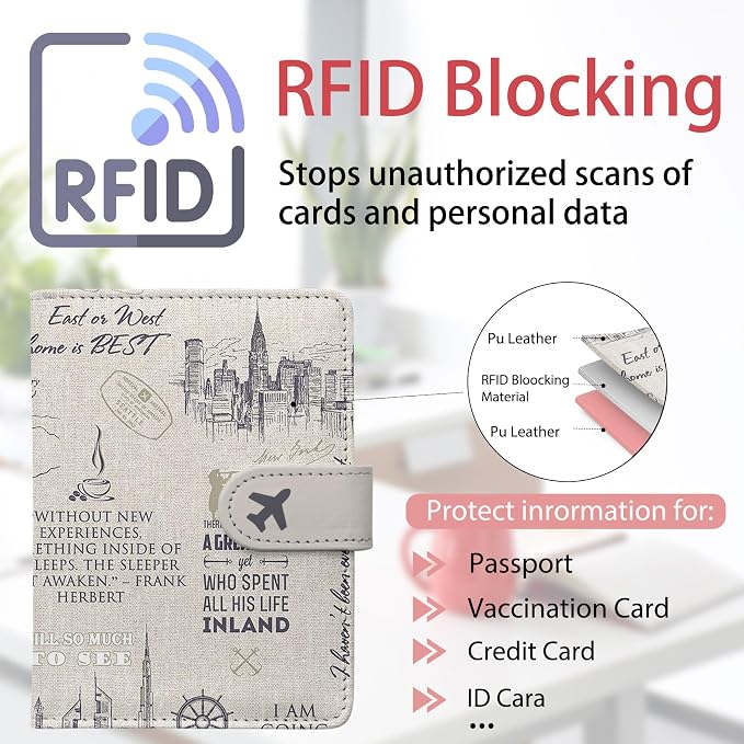 Passport Holder, Travel Wallet Cover with Pen Loop | Cute RFID Blocking Leather Case with Magnetic Closure for Travel Essentials-Travel