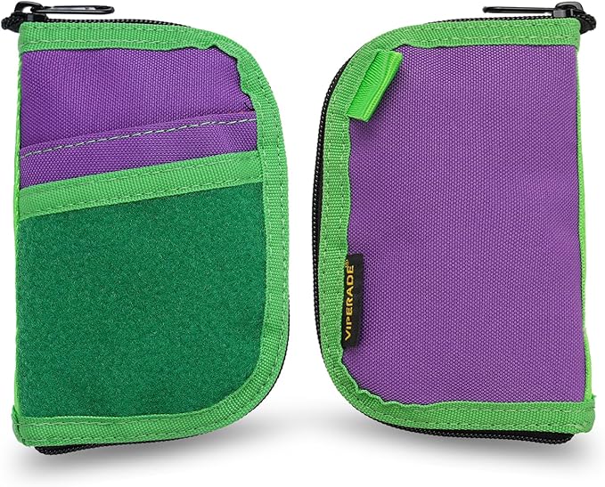 VIPERADE VE10 EDC Pouch Small Pocket Tool Pouch with 10 Compartments, Men's Pocket Organizer for Multitools, EDC Organizer with Patches Area for DIY (Green+Purple)