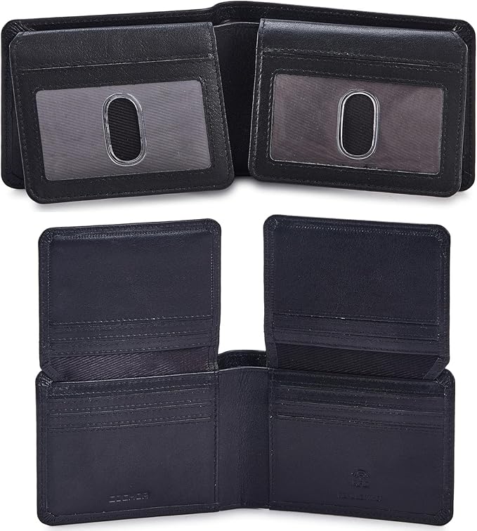 Cochoa Wallet for Men Bifold Leather RFID Blocking High Capacity Slim Card Case with 2 ID Window for Gift (Nappa, Black)