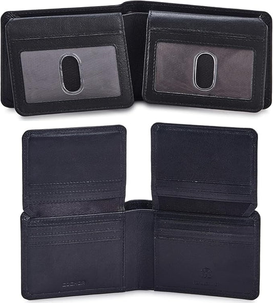 Cochoa Wallet for Men Bifold Leather RFID Blocking High Capacity Slim Card Case with 2 ID Window for Gift (Nappa, Black)