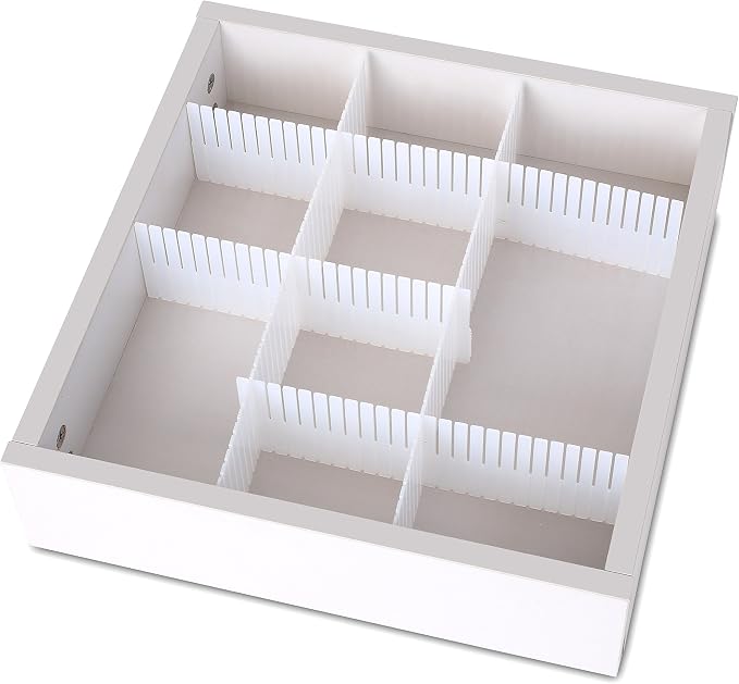 YBM HOME 6pcs Adjustable Drawer Organizer Grid Drawer Dividers for Socks, Underwear, Kitchen Utensils, Dresser Makeup, Separators Help with Clutter and Tidy Office Desk, Clinic, and Bedroom, White