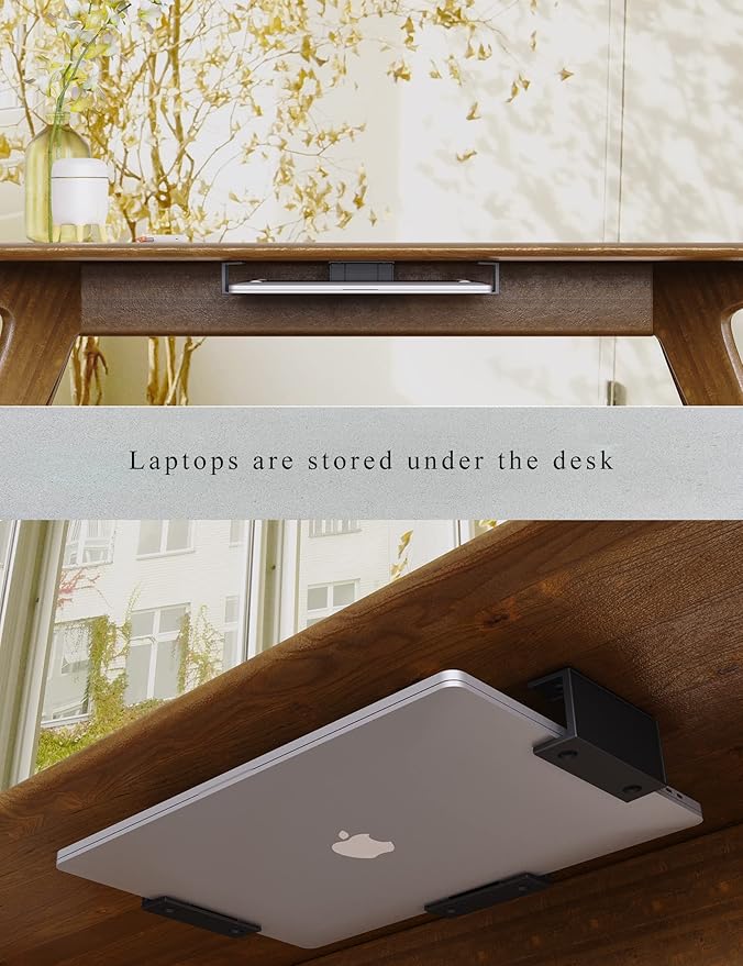Under Desk Laptop Mount Under Desk Laptop Drawer with Adhesive & Screw Fit for Macbooks, Keyboard, Routers, Modems, Cable Box, Network Switch and More (Black)