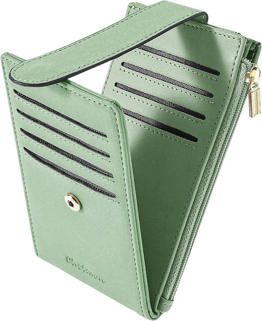 Chelmon Womens Wallet Slim RFID Blocking Bifold Multi Card Case Wallet with Zipper Pocket (Light Green)