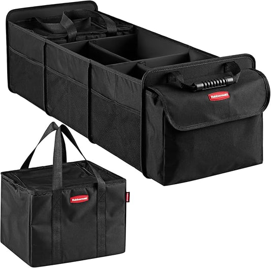 Rubbermaid Car Organizer, Collapsible Trunk Organizer with Removable Leakproof Cooler Bag without Lid, Multi-Compartment Car Storage Organization for Car Accessories, 5 Compartments Without Cover,