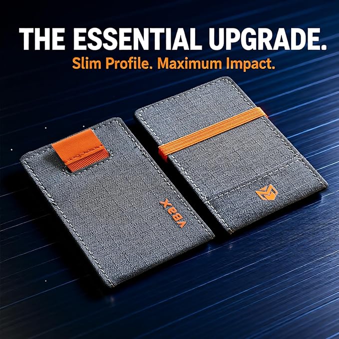 RFID Minimalist Slim Wallet for Men and Women, Holds Up to 12 Cards, Cash, Key Thin and Lightweight Credit Card Holder (Grey Microfiber – Ember Edition)