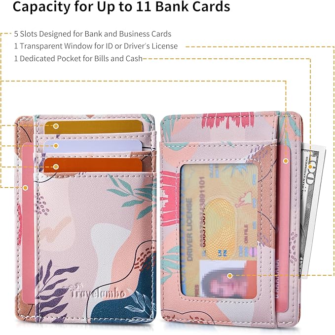 Travelambo Front Pocket Minimalist Leather Slim Wallet RFID Blocking Medium Size