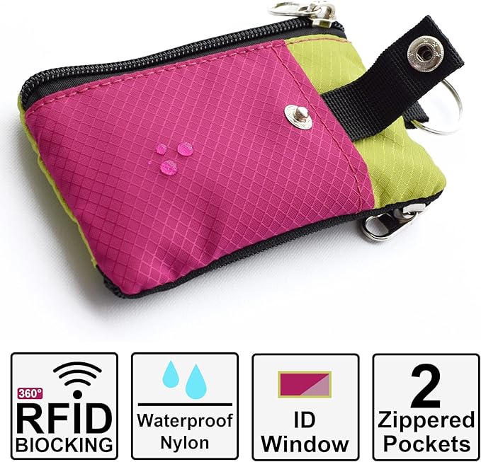 CHENSPRX Minimalist RFID Blocking Small Wallet with ID Window,WaterResistant Zip Id Case Wallet with Lanyard Keychain for Cards,Cash,Travel,Women,Men