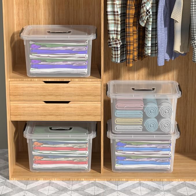 4-Pack Plastic Storage Bins Boxes Containers with Lids, 18 L Clear Latching Box with Handle