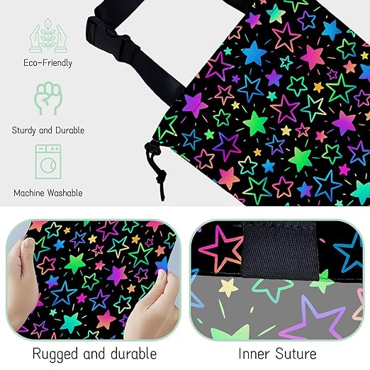 Colorful Stars Car Trash Bag,Neon Stars Hanging Drawstring Car Garbage Bag,Waterproof Canvas Car Back Seat Organizer with Adjustable Buckle,for Vehicles,SUVs,Camping,Road Trips