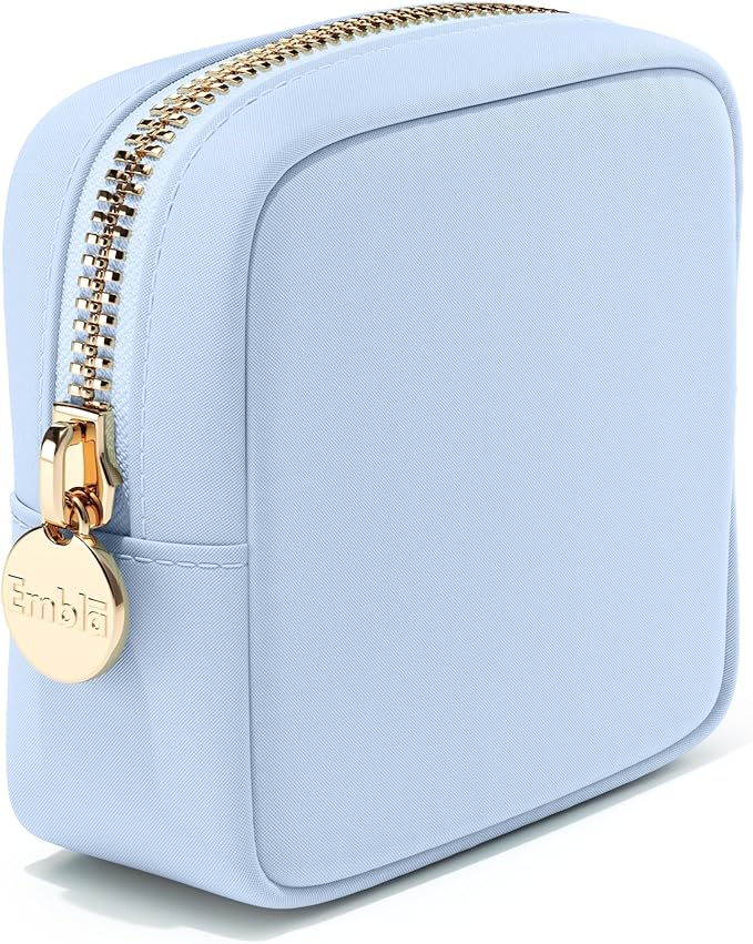 Embla Small Makeup Bag for Purse, Mini Waterproof Nylon Cosmetic Pouch, Durable and Lightweight Travel Toiletry Bag with Smooth Zipper, Blue