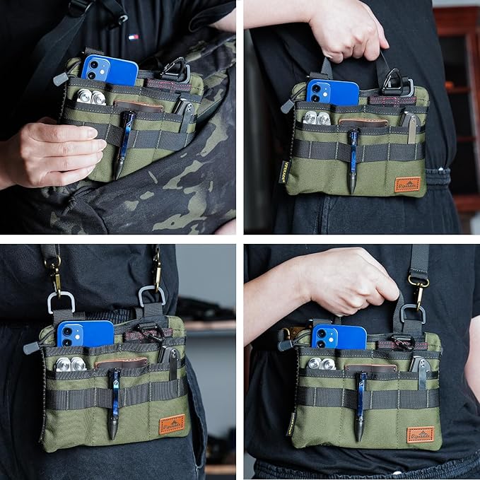 VIPERADE VE5 Slim EDC Pouch with 7 Pockets, Mens Pocket Organizer Multitool Pouch, Mini Crossbody Messenger Bag (No Strap)