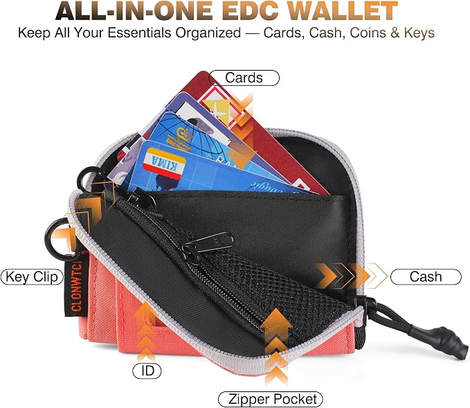 Coin Purse for Men, RFID Blocking 500D Nylon Small Wallet with Key Clip, Slim Front Pocket Card Holder, Zipper Coin Pouch & ID Window Organizer for Cards, Cash