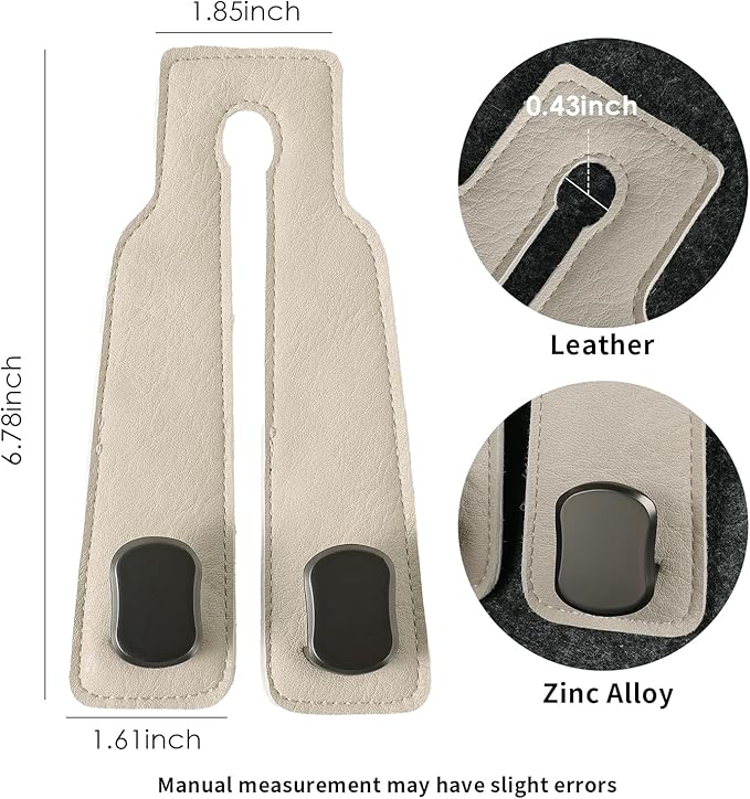 KINIVA Car Seat Headrest Storage Hooks, Set of 2, Suede PU Leather, Double Hooks (06-White)