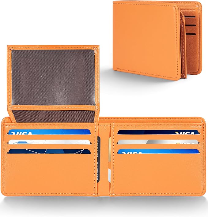 GNDR Wallet For Men Bifold Orange RFID Blocking Slim Faux Leather Wallets Card Holder Front Pocket Minimalist Men Accessories With Gift Box