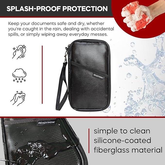 Fireproof Travel RFID Blocking Passport Holder Wallet - Ready Now Bags - Multi-functional Organizer for Men and Women, Large Family Capacity for Passports, Cards, and Documents, 8.9in x 4.8 in x 0.7in