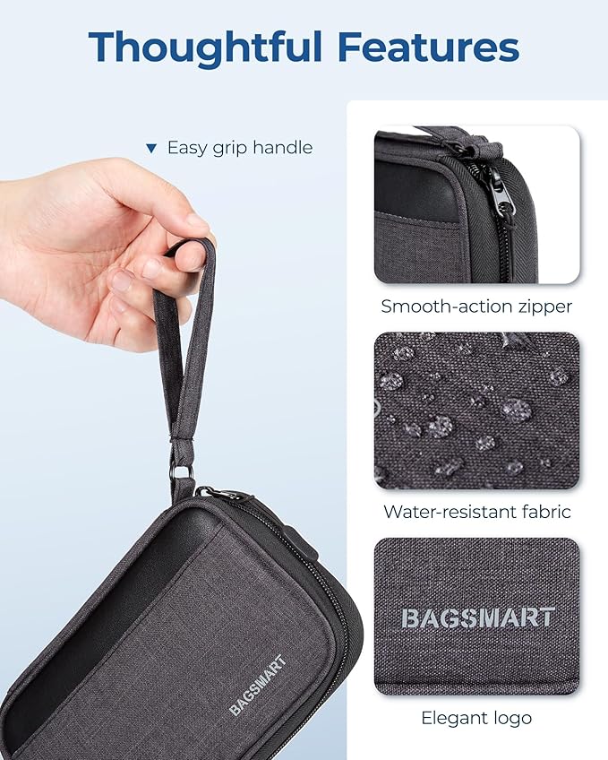 BAGSMART Small Travel Cable Organizer, Tech Organizer for Charger, Phone, Black