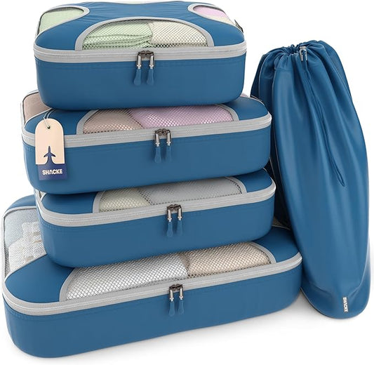 Shacke Packing Cubes for Travel 5 Set - Premium Luggage Organizer Bags - Versatile Travel Organizer for Women and Men - Optimized Packing Bags - Travel Essentials (Navy Blue)