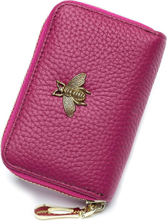imeetu RFID Credit Card Holder, Small Leather Zipper Card Case Wallet for Women